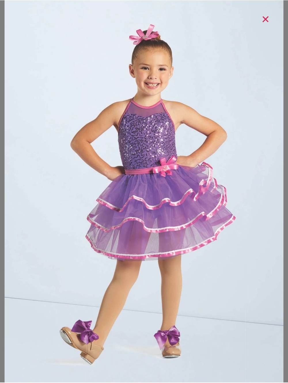 Purple Sequin Tutu Dance Costume with Pink Trim